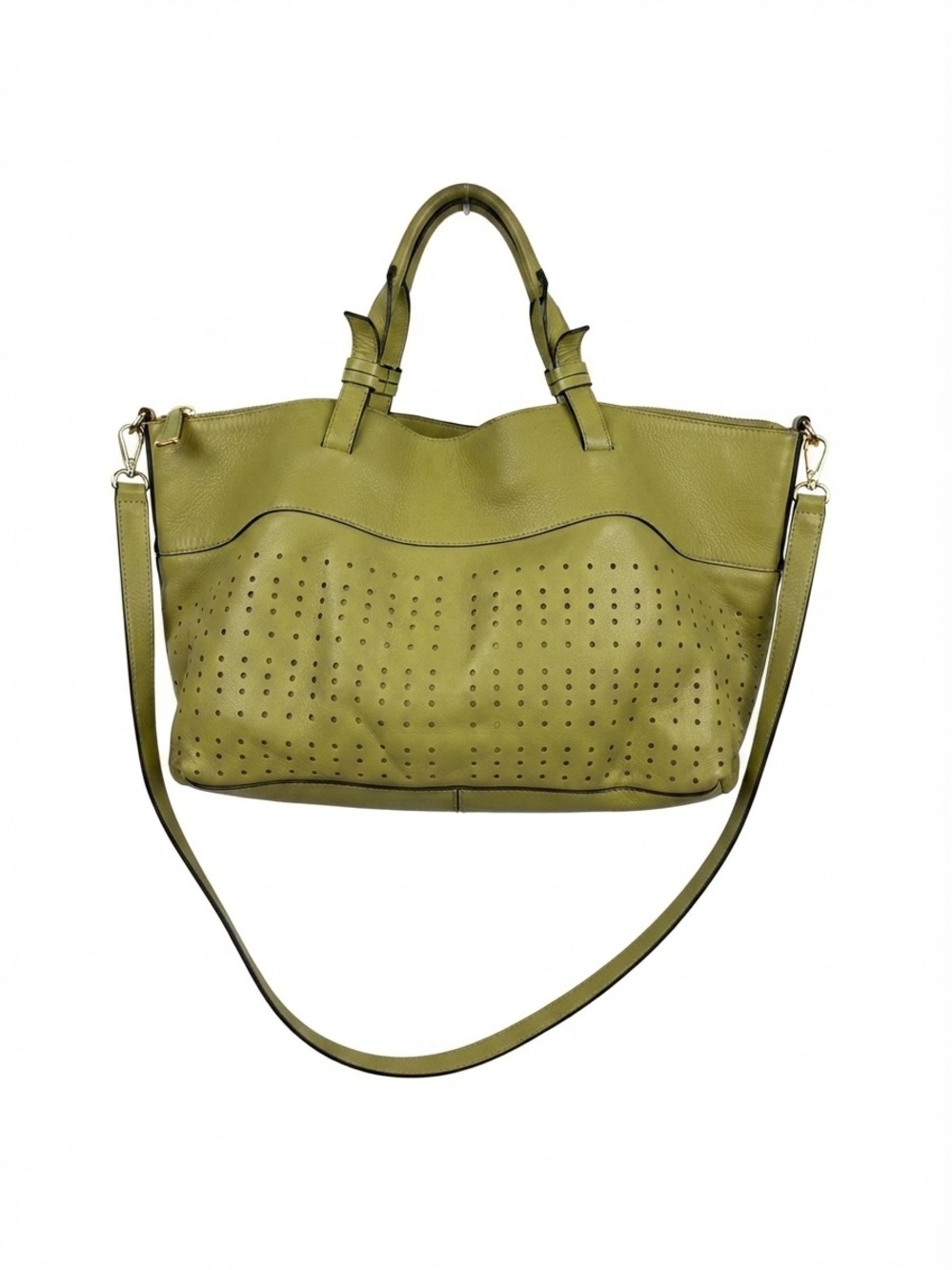 Vittoria Napoli Italian Leather Perforated Satchel / Crossbody Bag Chartreuse